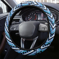 Aotearoa Ngati Porou Steering Wheel Cover Maori Light Blue Tribal Paua Shell Pattern