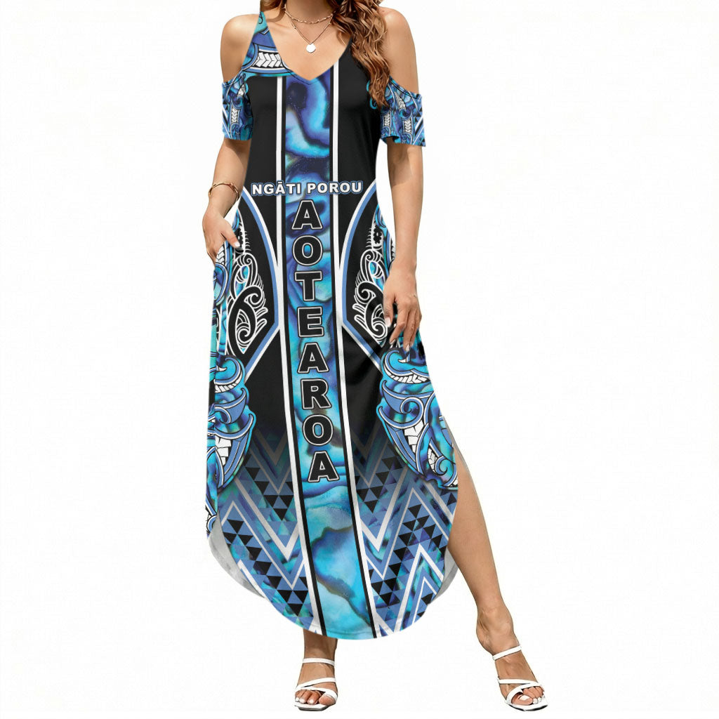 Aotearoa Ngati Porou Summer Maxi Dress Maori Light Blue Tribal Paua Shell Pattern