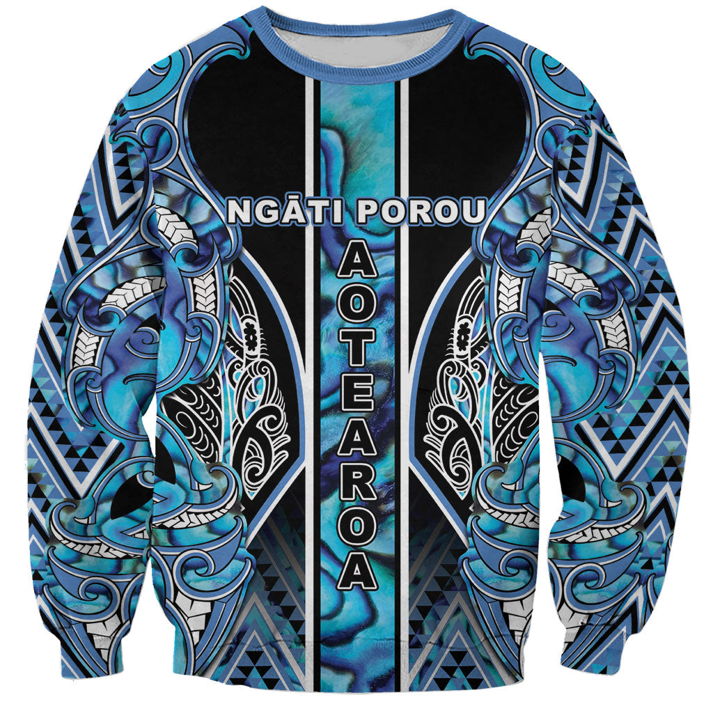 Aotearoa Ngati Porou Sweatshirt Maori Light Blue Tribal Paua Shell Pattern