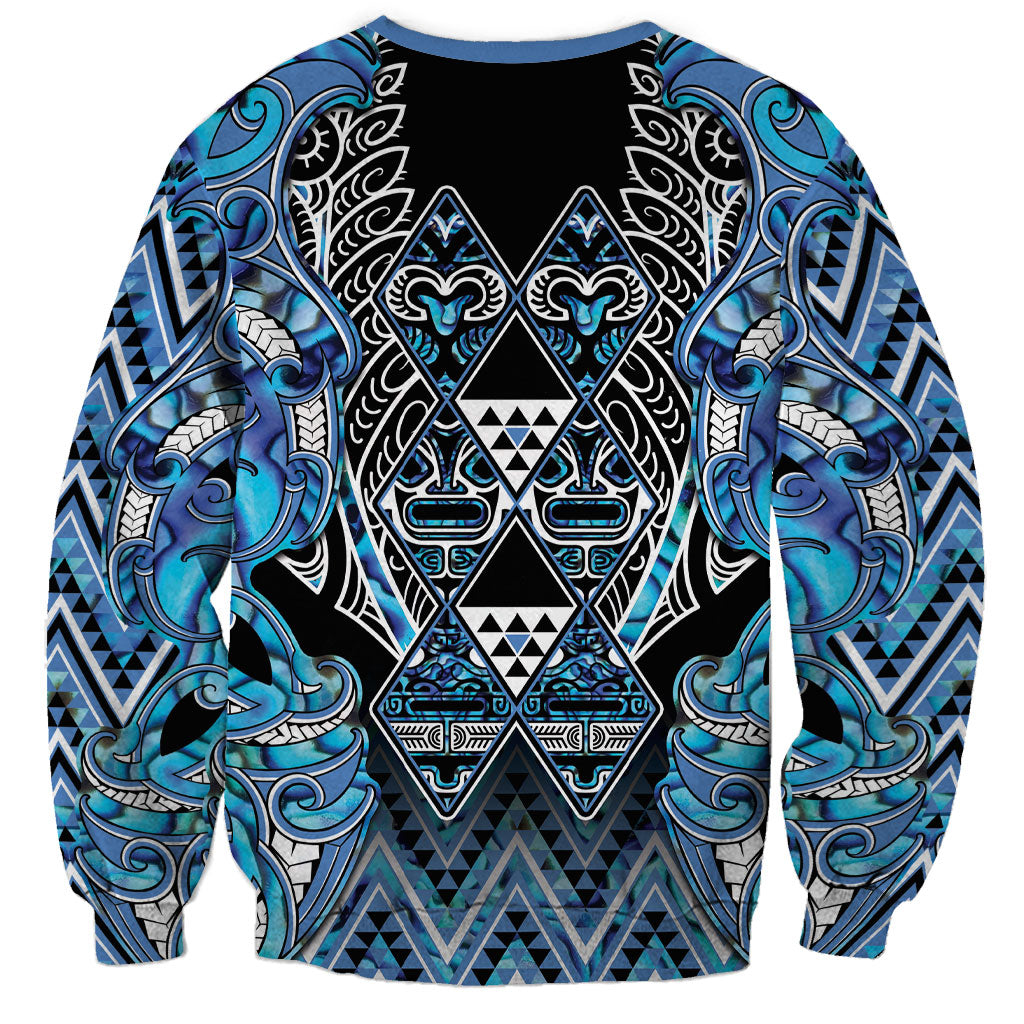 Aotearoa Ngati Porou Sweatshirt Maori Light Blue Tribal Paua Shell Pattern