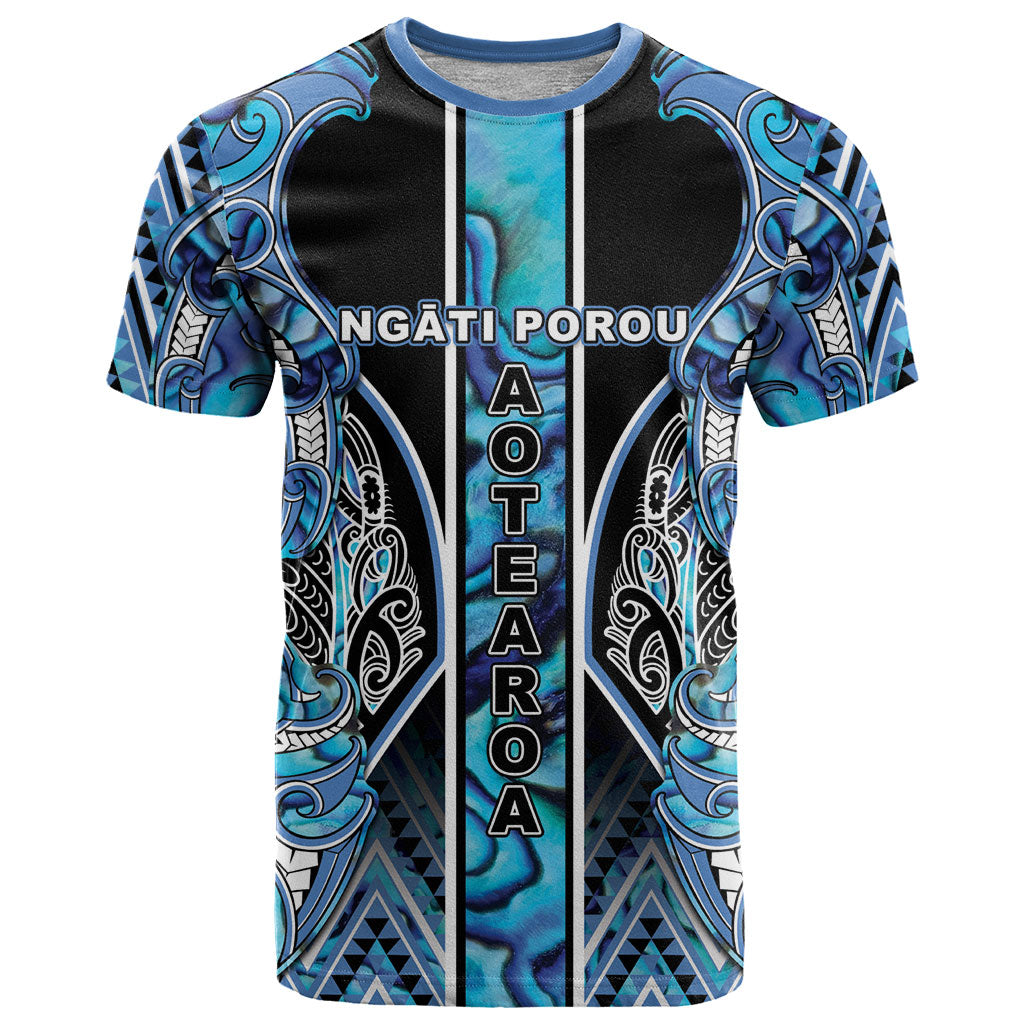 Aotearoa Ngati Porou T Shirt Maori Light Blue Tribal Paua Shell Pattern