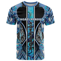 Aotearoa Ngati Porou T Shirt Maori Light Blue Tribal Paua Shell Pattern
