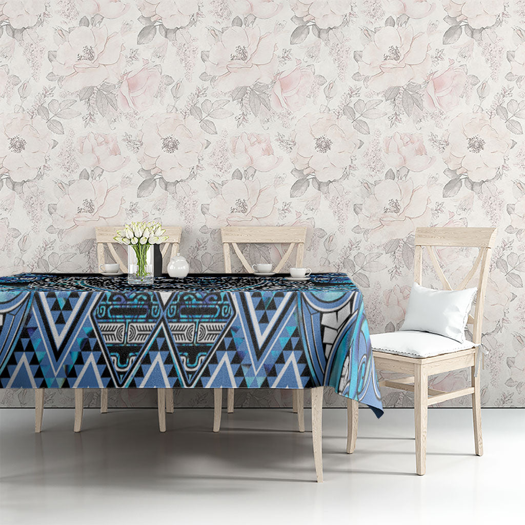 Aotearoa Ngati Porou Tablecloth Maori Light Blue Tribal Paua Shell Pattern