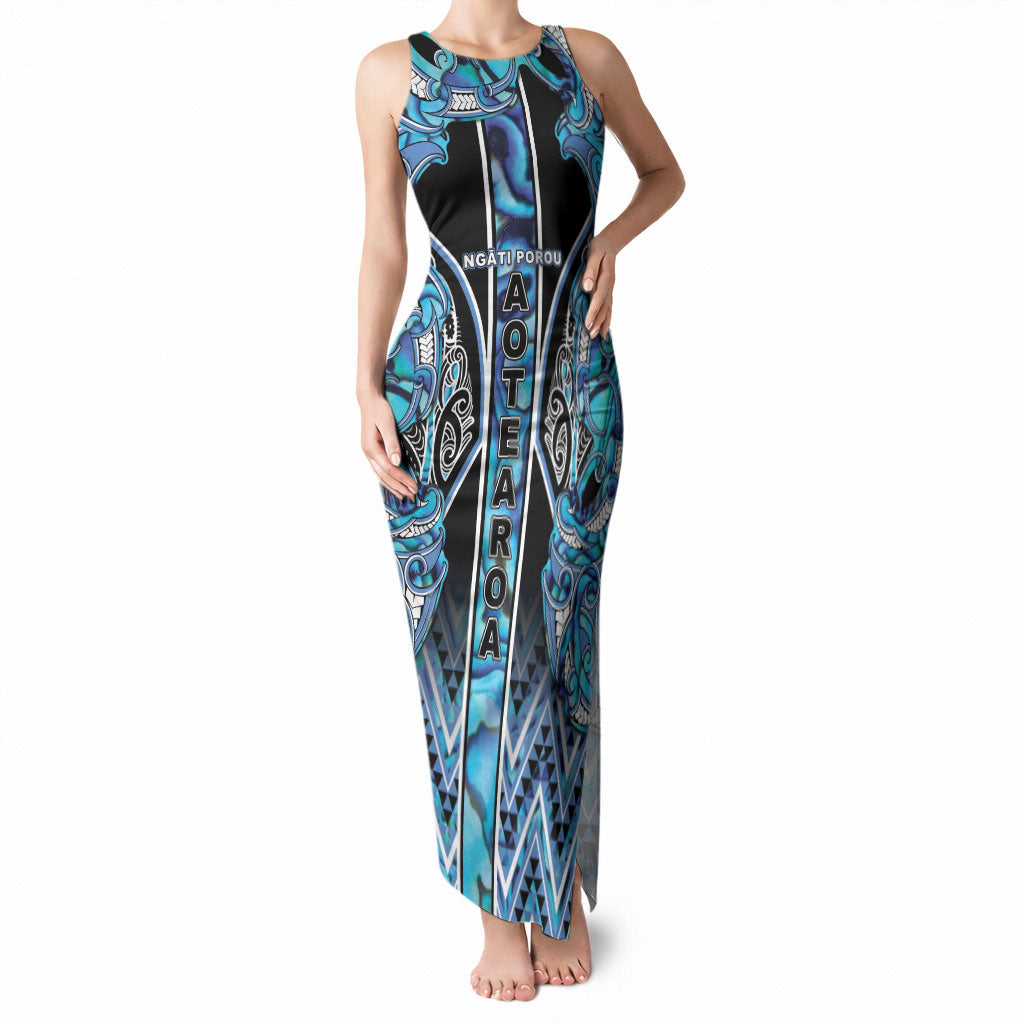 Aotearoa Ngati Porou Tank Maxi Dress Maori Light Blue Tribal Paua Shell Pattern DT05 Women Blue - Polynesian Pride