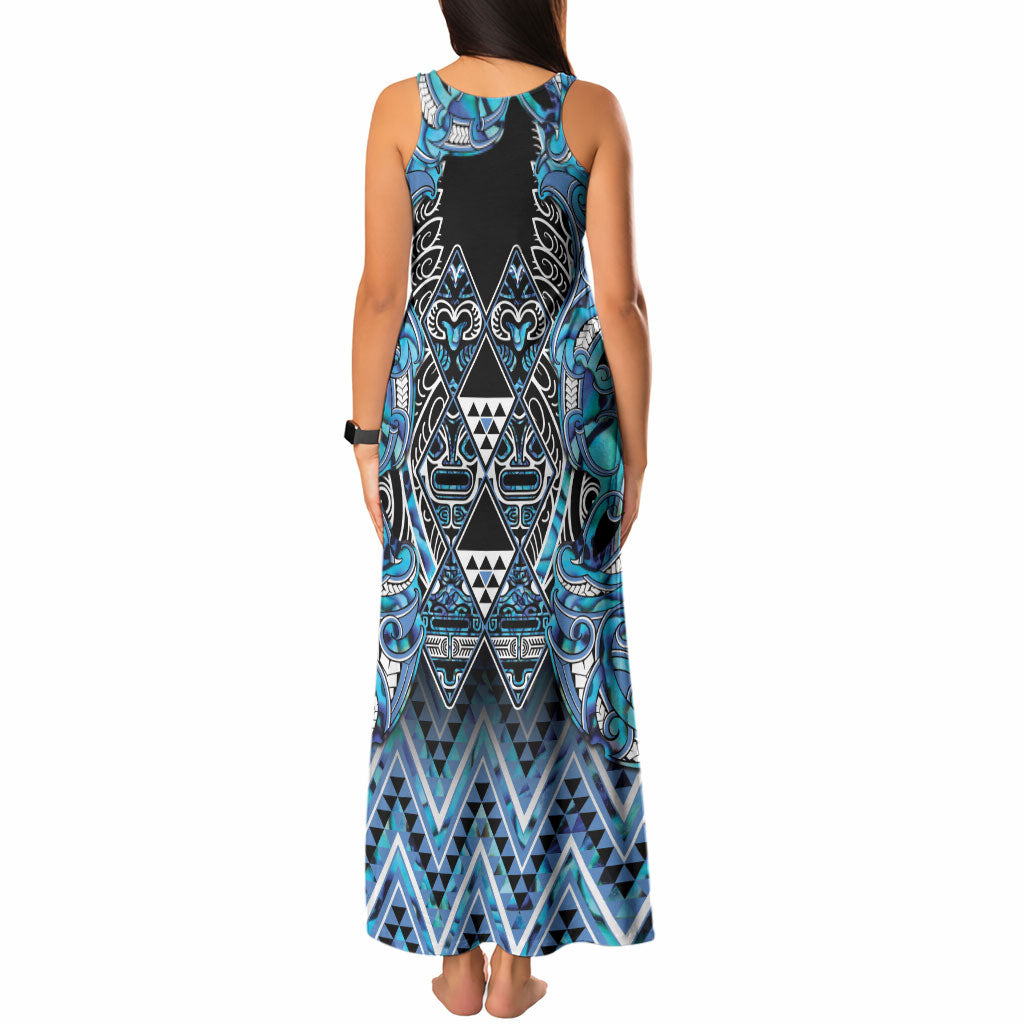 Aotearoa Ngati Porou Tank Maxi Dress Maori Light Blue Tribal Paua Shell Pattern
