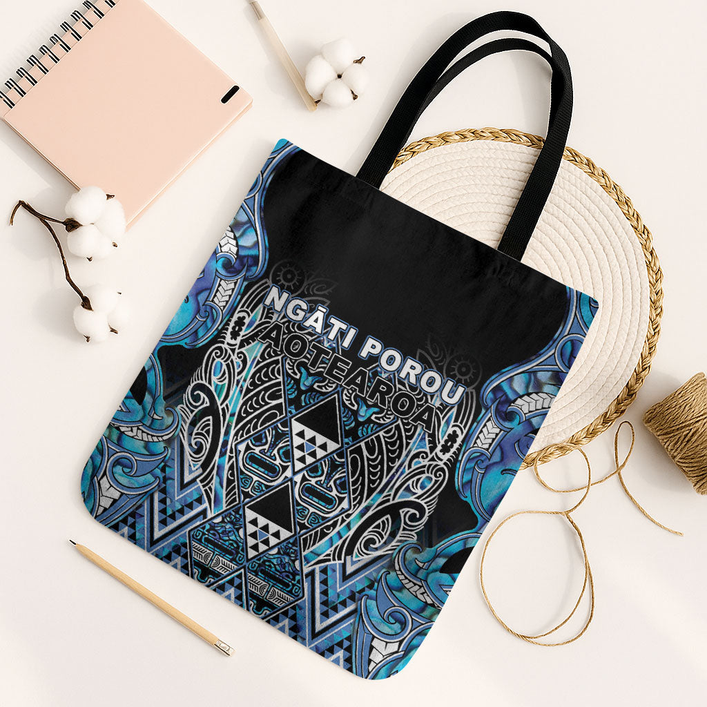 Aotearoa Ngati Porou Tote Bag Maori Light Blue Tribal Paua Shell Pattern