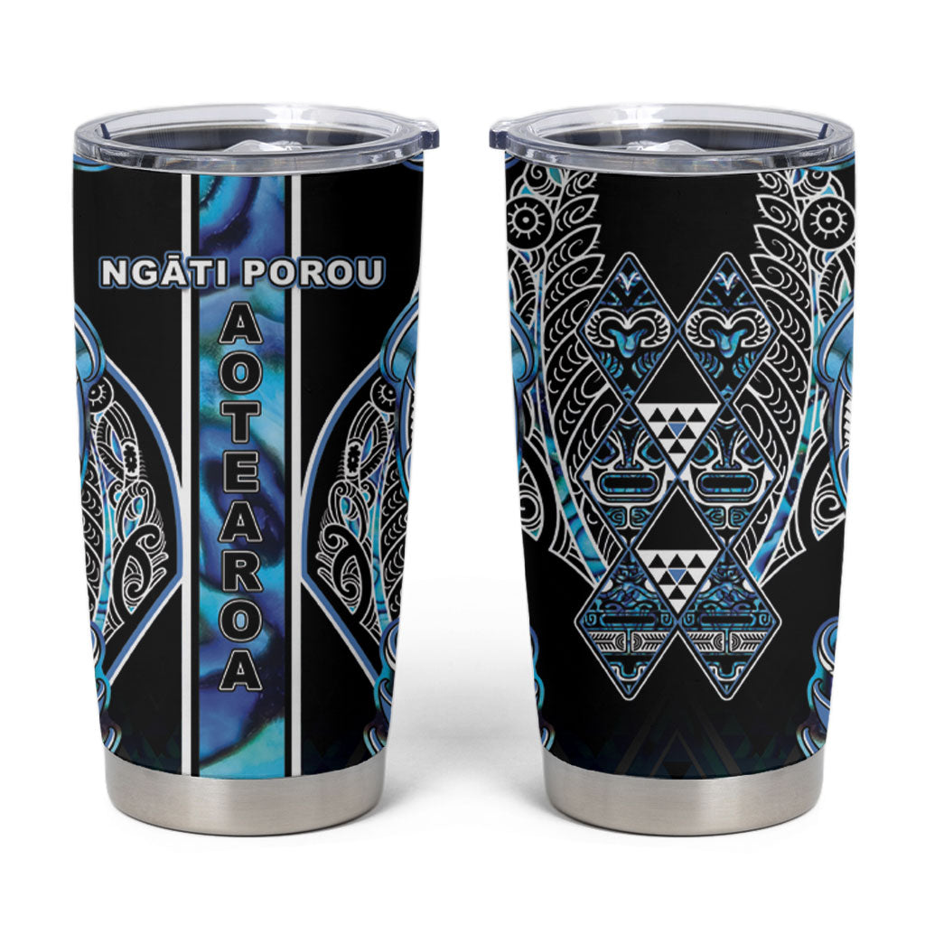 Aotearoa Ngati Porou Tumbler Cup Maori Light Blue Tribal Paua Shell Pattern