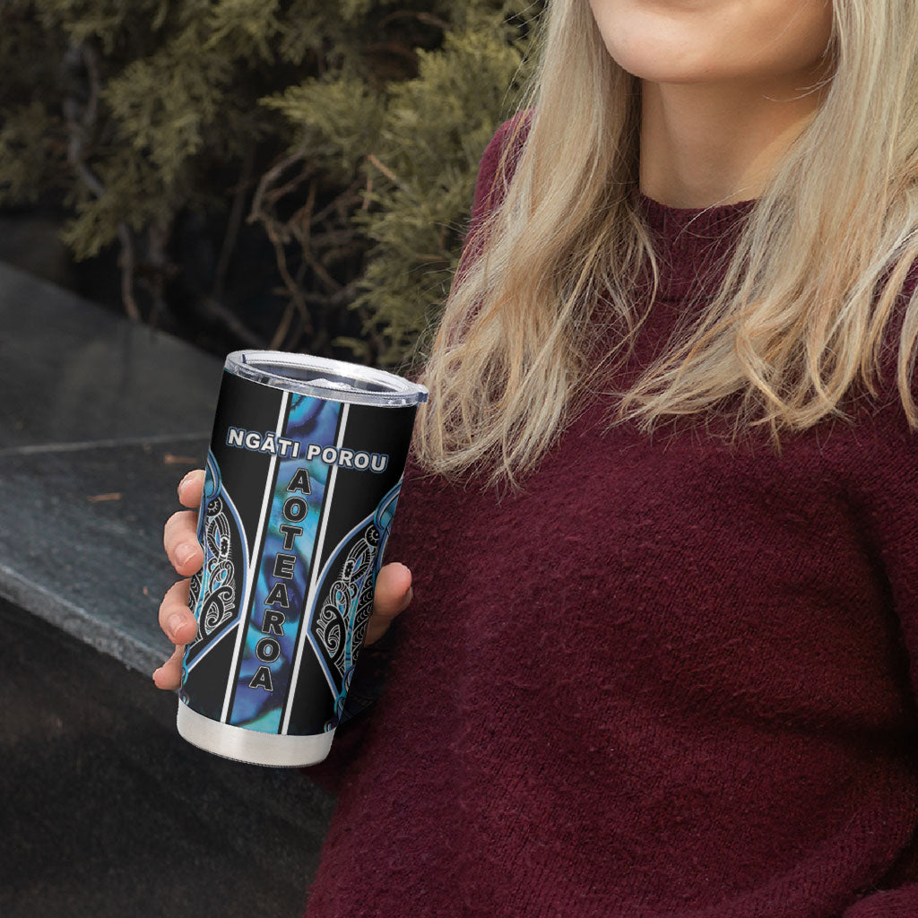 Aotearoa Ngati Porou Tumbler Cup Maori Light Blue Tribal Paua Shell Pattern