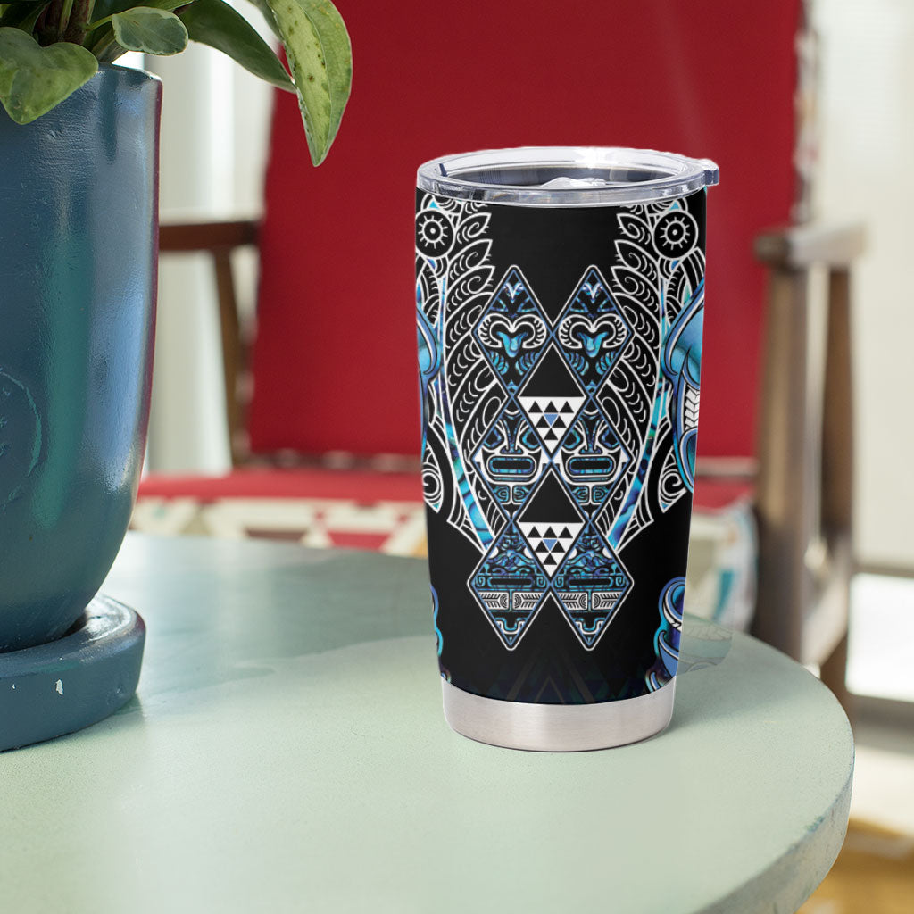 Aotearoa Ngati Porou Tumbler Cup Maori Light Blue Tribal Paua Shell Pattern