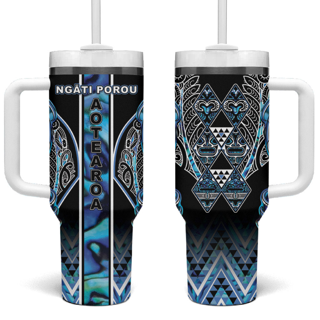 Aotearoa Ngati Porou Tumbler With Handle Maori Light Blue Tribal Paua Shell Pattern DT05 One Size: 40 oz Blue - Polynesian Pride