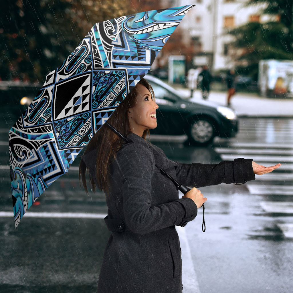 Aotearoa Ngati Porou Umbrella Maori Light Blue Tribal Paua Shell Pattern