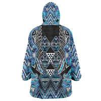 Aotearoa Ngati Porou Wearable Blanket Hoodie Maori Light Blue Tribal Paua Shell Pattern