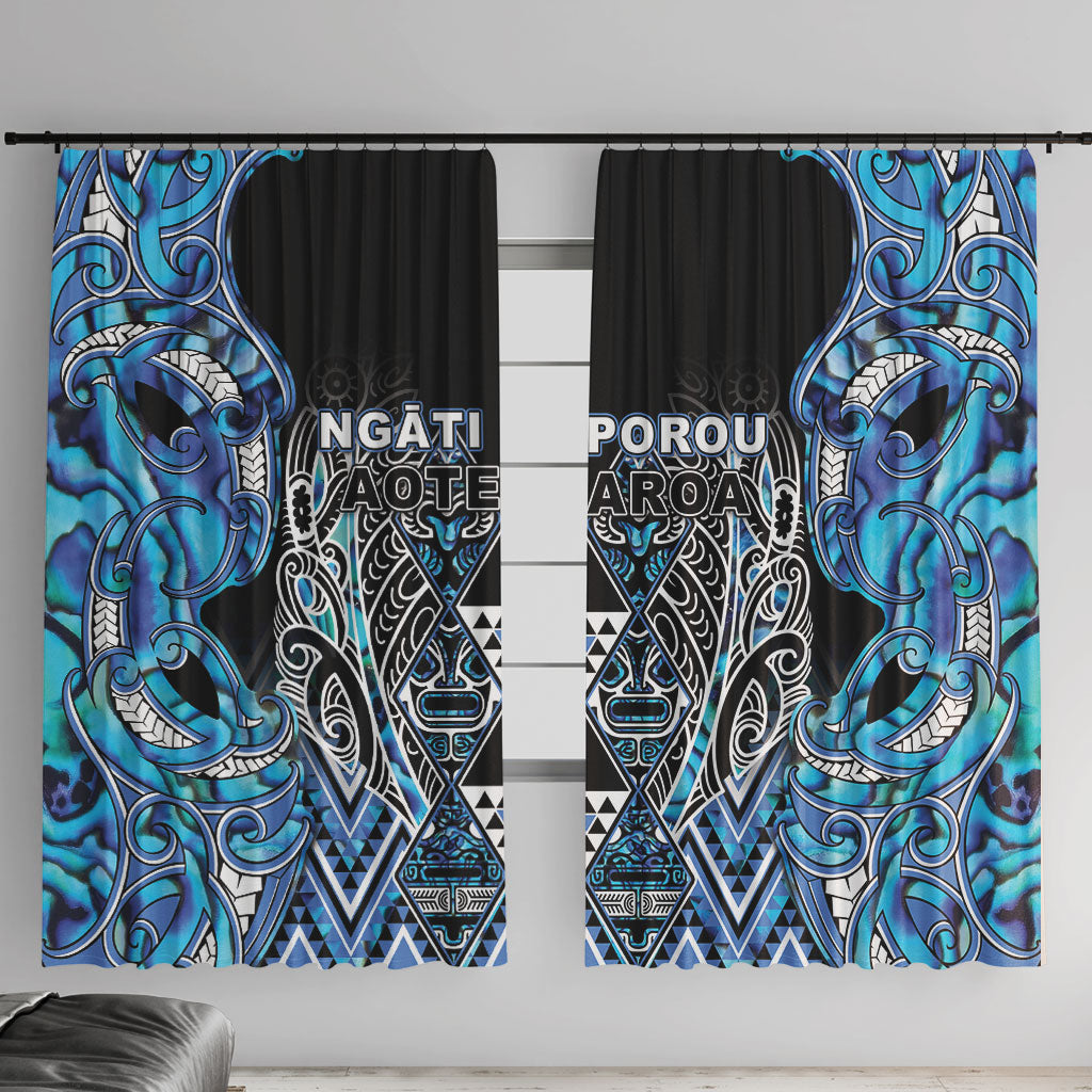 Aotearoa Ngati Porou Window Curtain Maori Light Blue Tribal Paua Shell Pattern