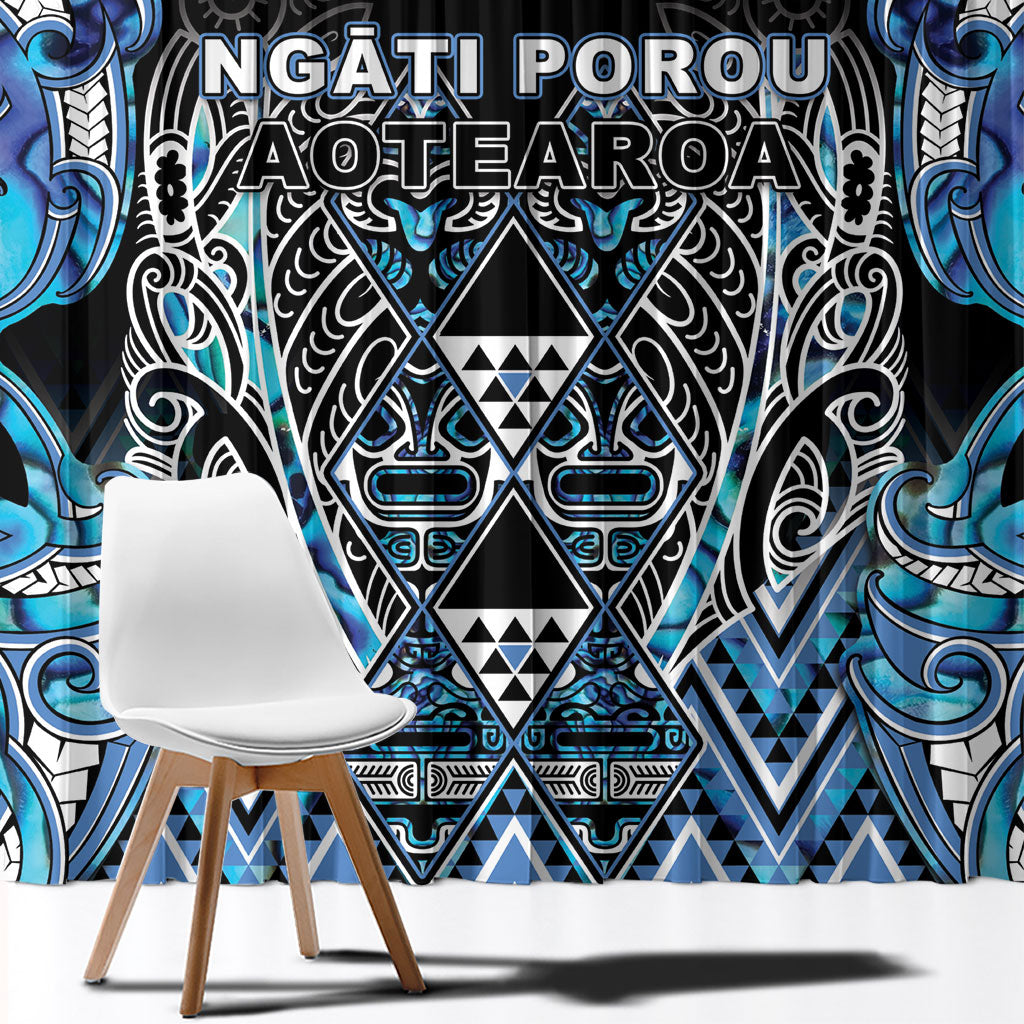 Aotearoa Ngati Porou Window Curtain Maori Light Blue Tribal Paua Shell Pattern
