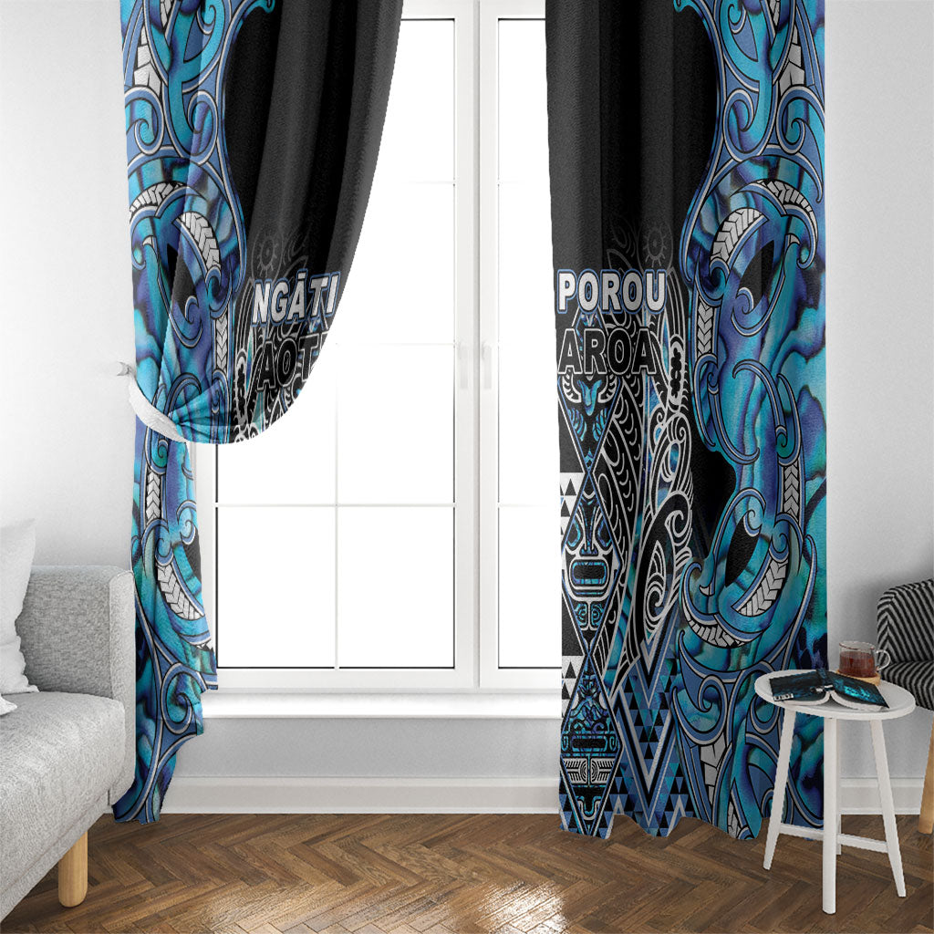 Aotearoa Ngati Porou Window Curtain Maori Light Blue Tribal Paua Shell Pattern