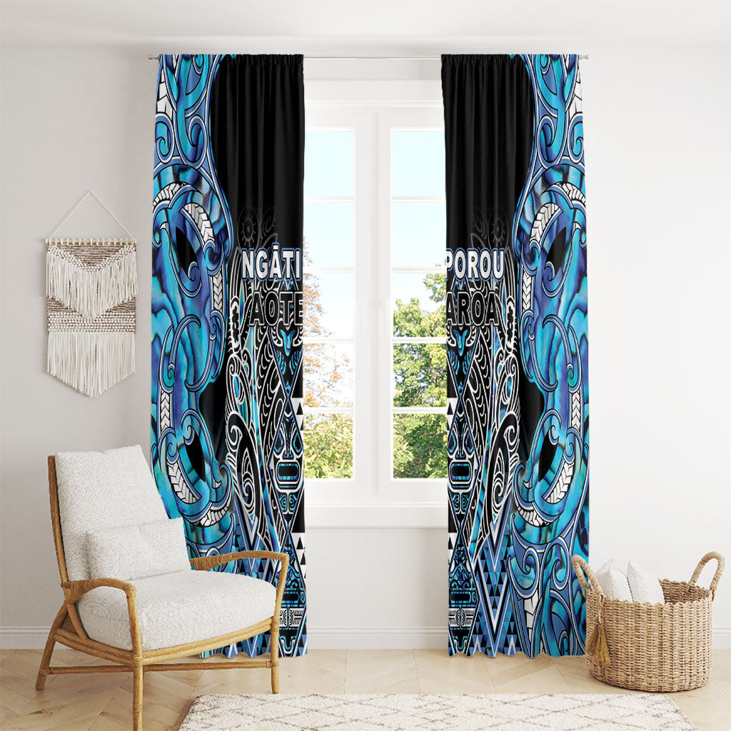 Aotearoa Ngati Porou Window Curtain Maori Light Blue Tribal Paua Shell Pattern