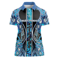 Aotearoa Ngati Porou Women Polo Shirt Maori Light Blue Tribal Paua Shell Pattern
