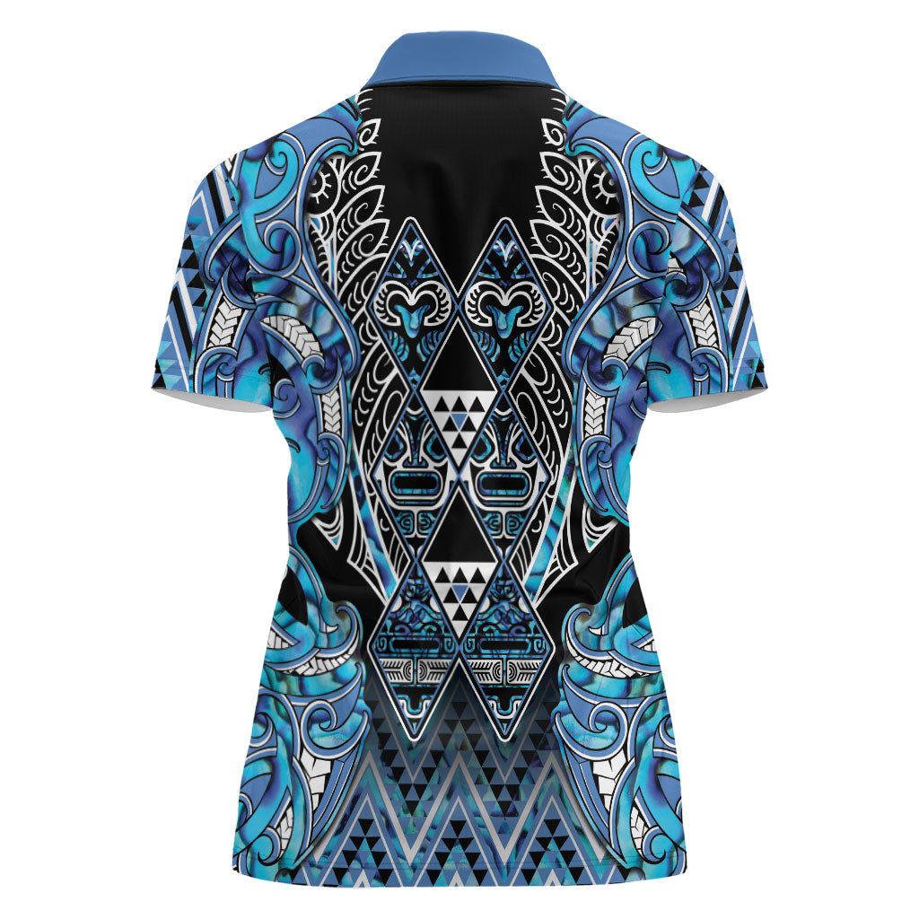 Aotearoa Ngati Porou Women Polo Shirt Maori Light Blue Tribal Paua Shell Pattern