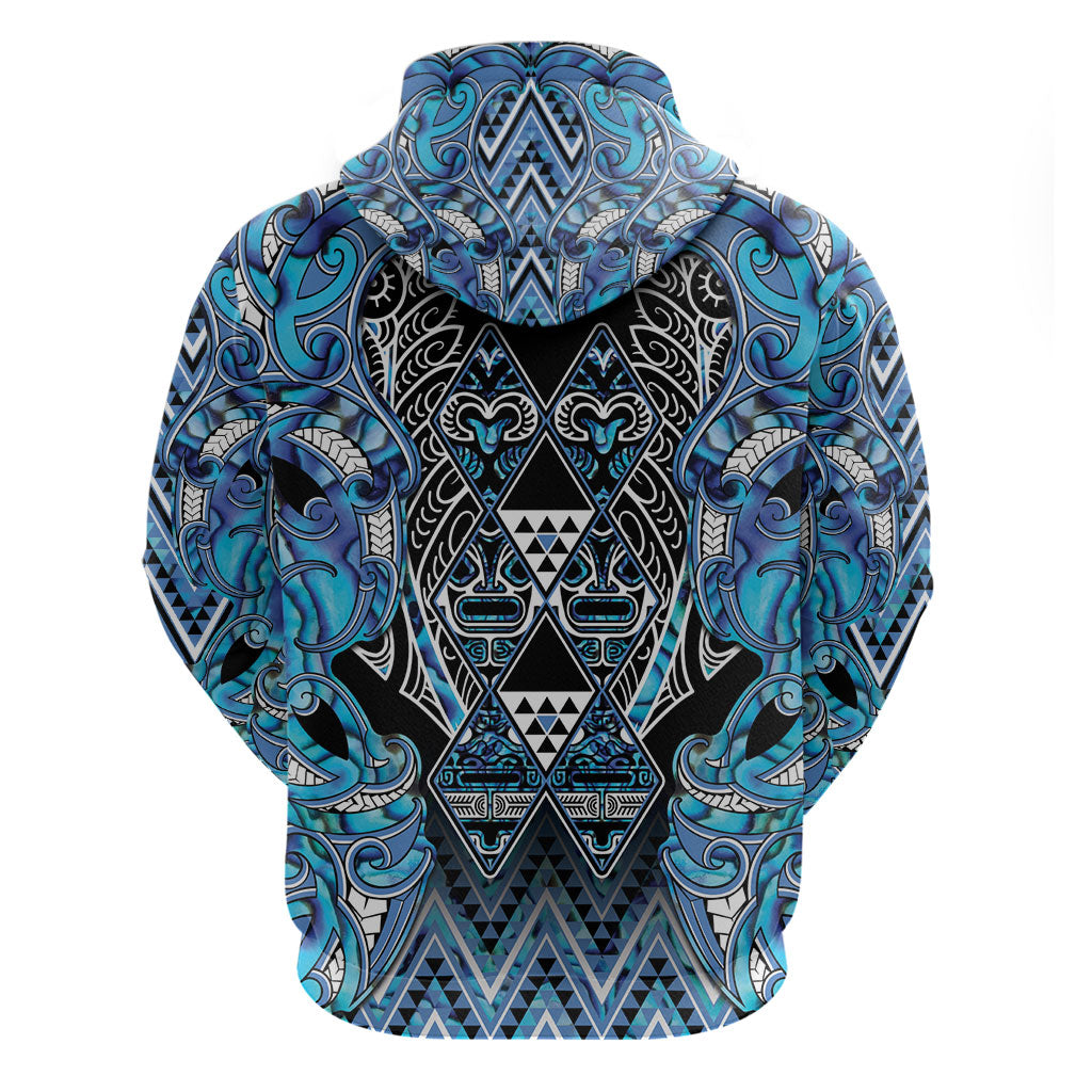 Aotearoa Ngati Porou Zip Hoodie Maori Light Blue Tribal Paua Shell Pattern