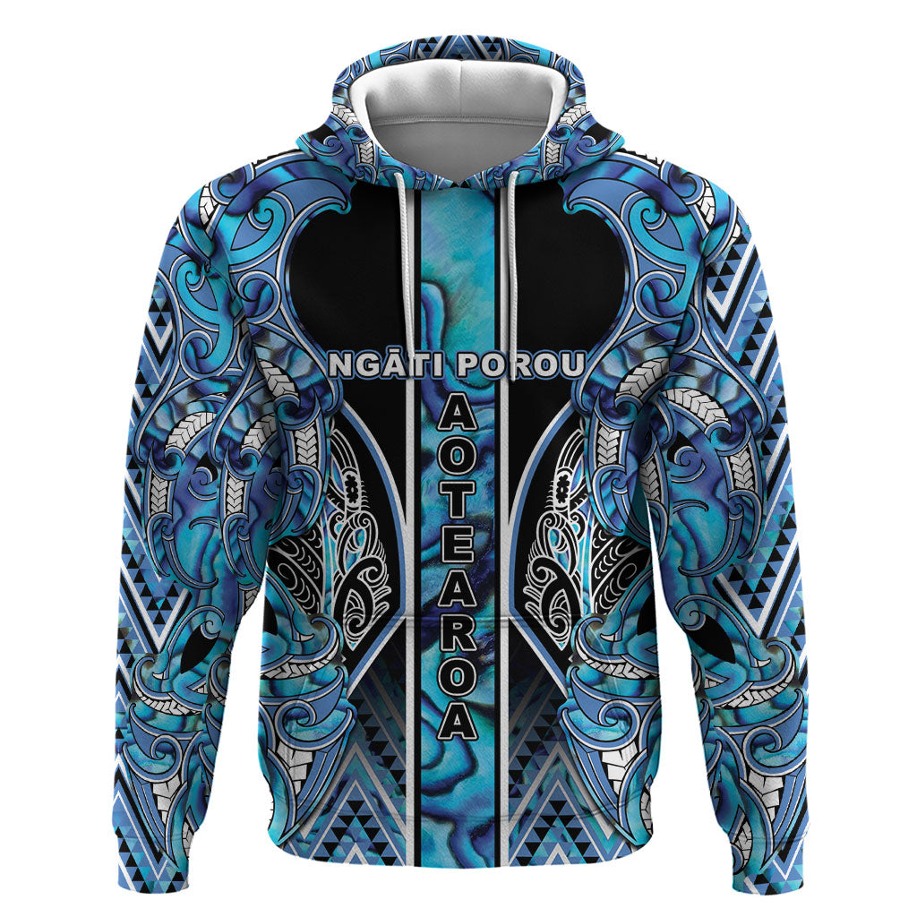 Aotearoa Ngati Porou Zip Hoodie Maori Light Blue Tribal Paua Shell Pattern