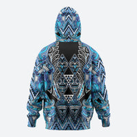 Aotearoa Ngati Porou Zip Hoodie Maori Light Blue Tribal Paua Shell Pattern