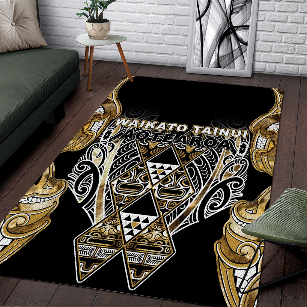 Aotearoa Waikato Tainui Area Rug Maori Light Gold Tribal Paua Shell Pattern