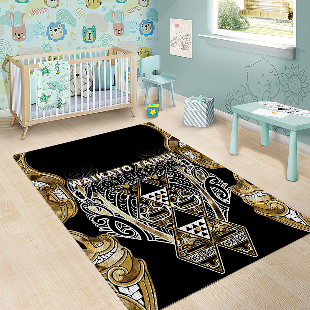 Aotearoa Waikato Tainui Area Rug Maori Light Gold Tribal Paua Shell Pattern