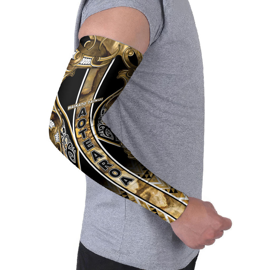 Aotearoa Waikato Tainui Arm Sleeves Maori Light Gold Tribal Paua Shell Pattern