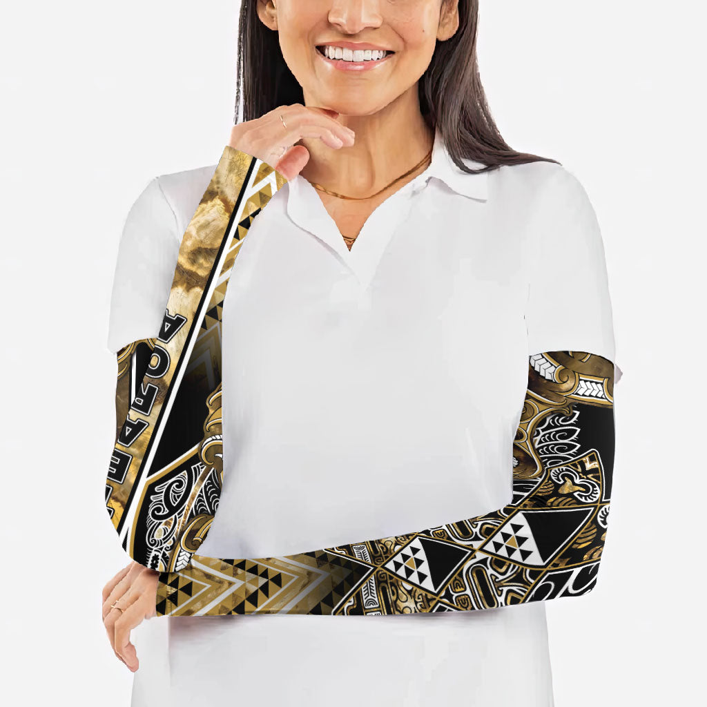 Aotearoa Waikato Tainui Arm Sleeves Maori Light Gold Tribal Paua Shell Pattern