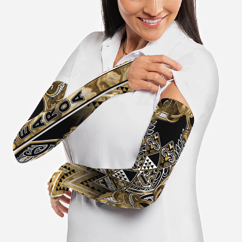 Aotearoa Waikato Tainui Arm Sleeves Maori Light Gold Tribal Paua Shell Pattern