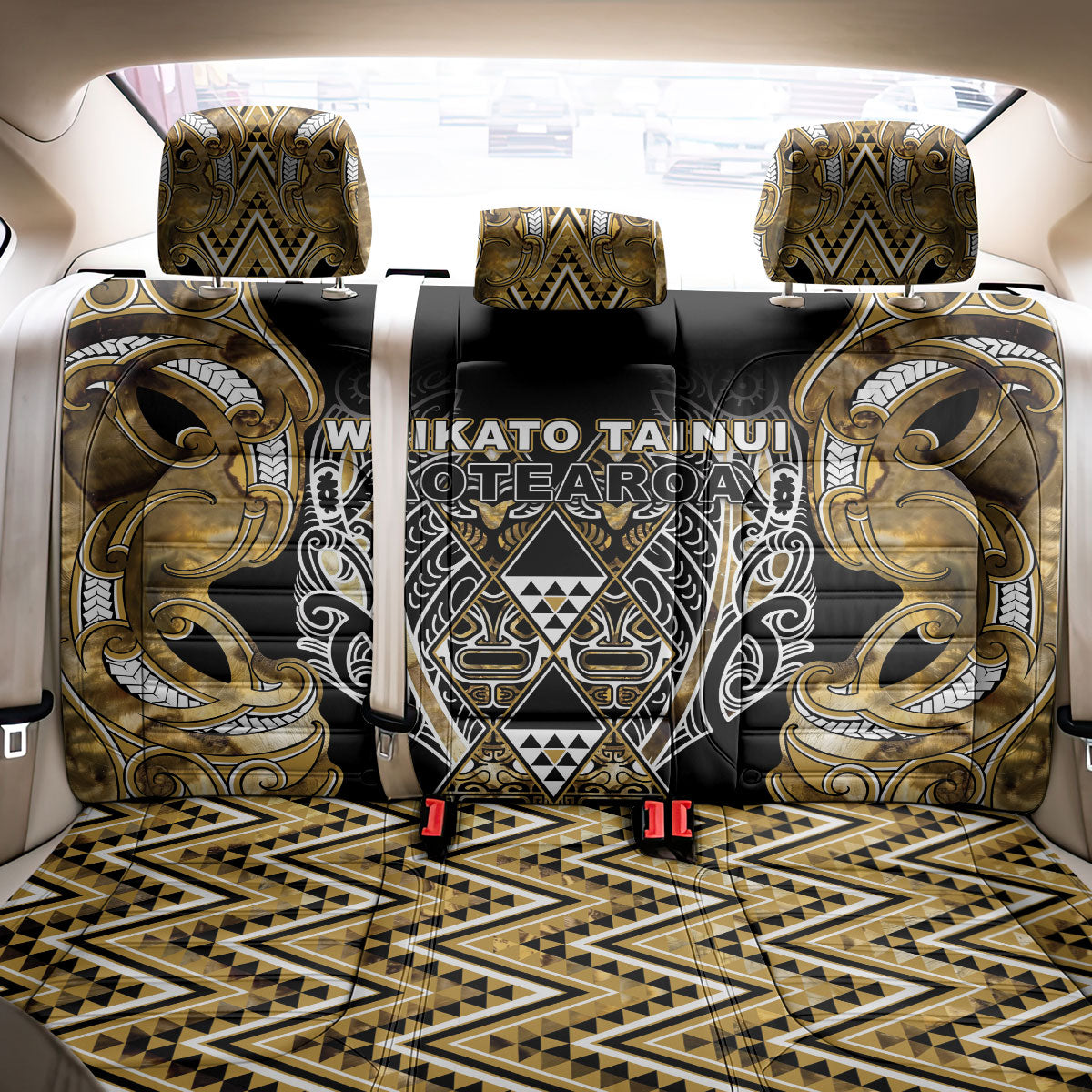 Aotearoa Waikato Tainui Back Car Seat Cover Maori Light Gold Tribal Paua Shell Pattern
