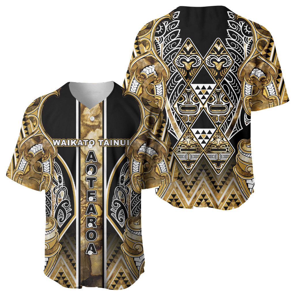 Aotearoa Waikato Tainui Baseball Jersey Maori Light Gold Tribal Paua Shell Pattern