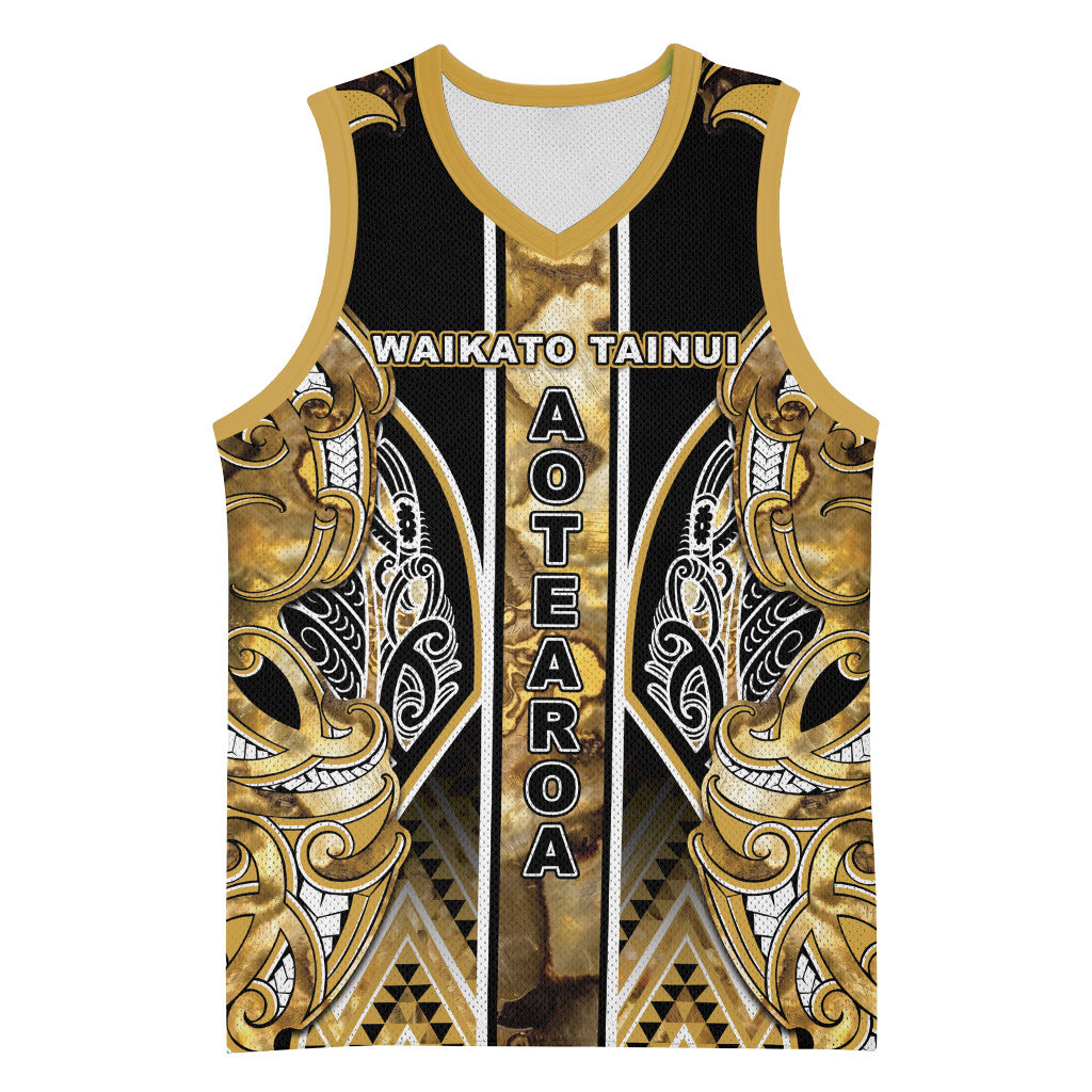 Aotearoa Waikato Tainui Basketball Jersey Maori Light Gold Tribal Paua Shell Pattern
