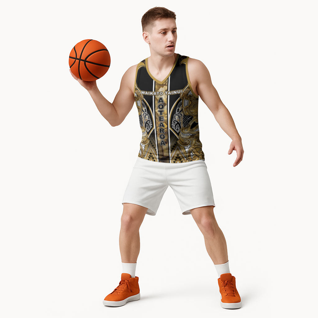 Aotearoa Waikato Tainui Basketball Jersey Maori Light Gold Tribal Paua Shell Pattern