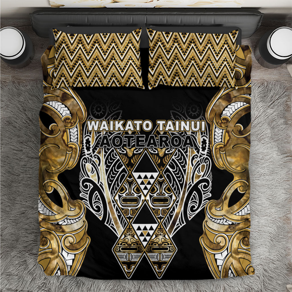 Aotearoa Waikato Tainui Bedding Set Maori Light Gold Tribal Paua Shell Pattern