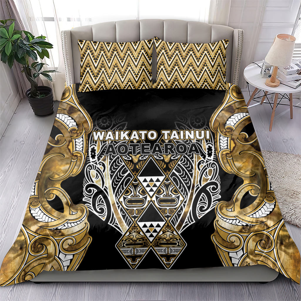 Aotearoa Waikato Tainui Bedding Set Maori Light Gold Tribal Paua Shell Pattern