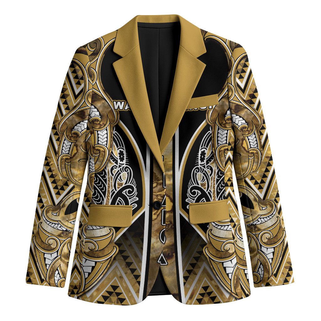 Aotearoa Waikato Tainui Blazer Maori Light Gold Tribal Paua Shell Pattern