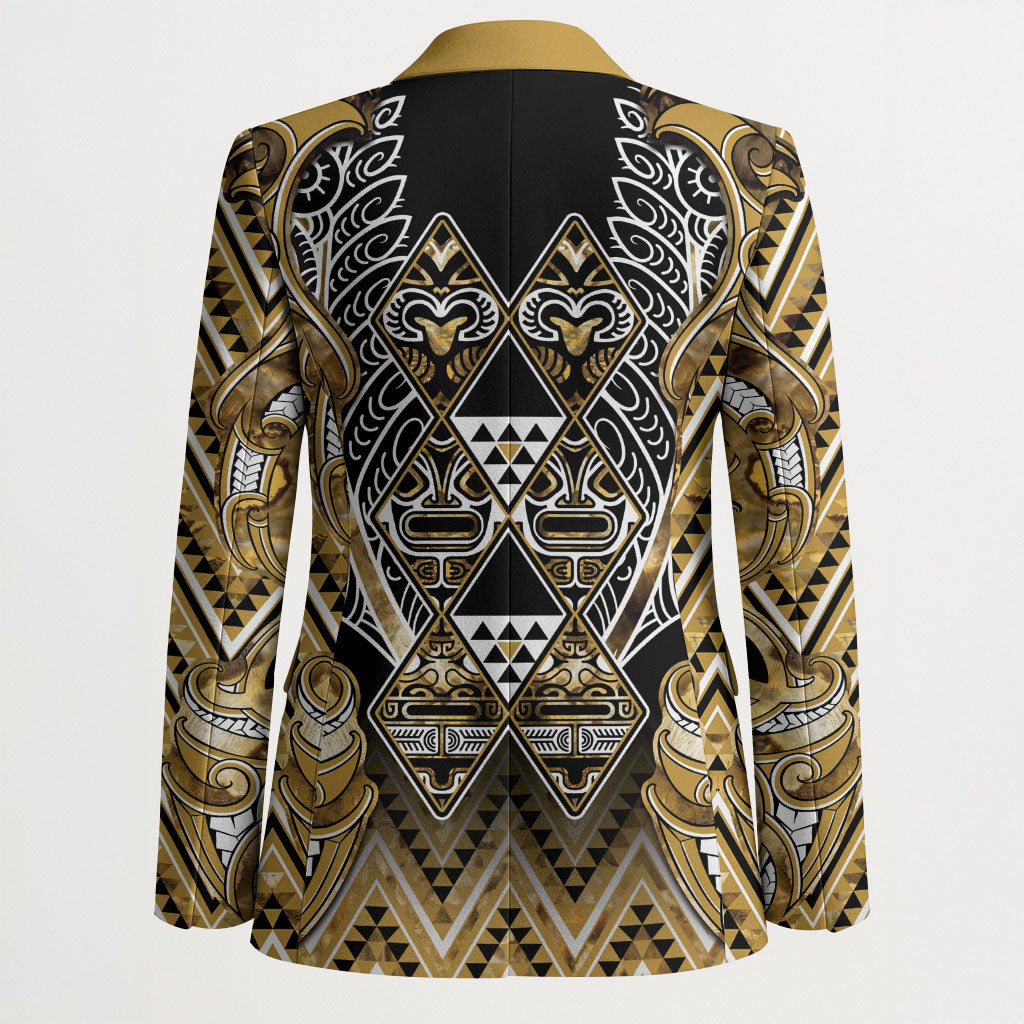 Aotearoa Waikato Tainui Blazer Maori Light Gold Tribal Paua Shell Pattern