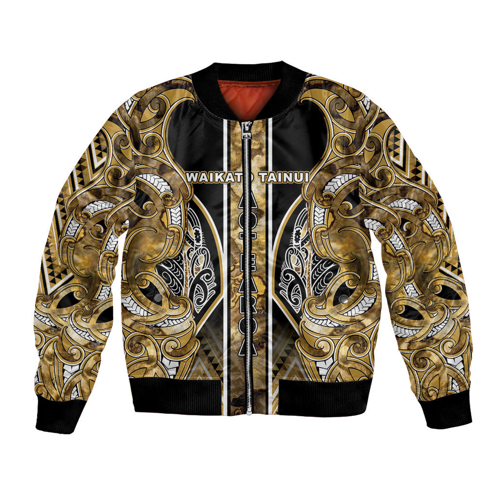 Aotearoa Waikato Tainui Bomber Jacket Maori Light Gold Tribal Paua Shell Pattern DT05 Unisex Yellow - Polynesian Pride