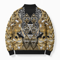 Aotearoa Waikato Tainui Bomber Puffer Jacket Maori Light Gold Tribal Paua Shell Pattern