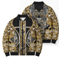 Aotearoa Waikato Tainui Bomber Puffer Jacket Maori Light Gold Tribal Paua Shell Pattern