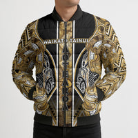 Aotearoa Waikato Tainui Bomber Puffer Jacket Maori Light Gold Tribal Paua Shell Pattern