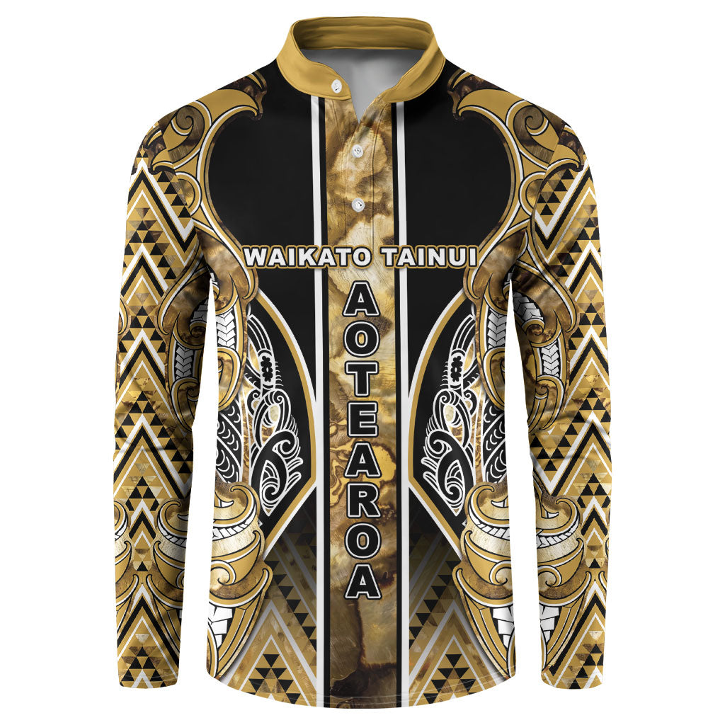 Aotearoa Waikato Tainui Button Sweatshirt Maori Light Gold Tribal Paua Shell Pattern
