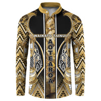 Aotearoa Waikato Tainui Button Sweatshirt Maori Light Gold Tribal Paua Shell Pattern