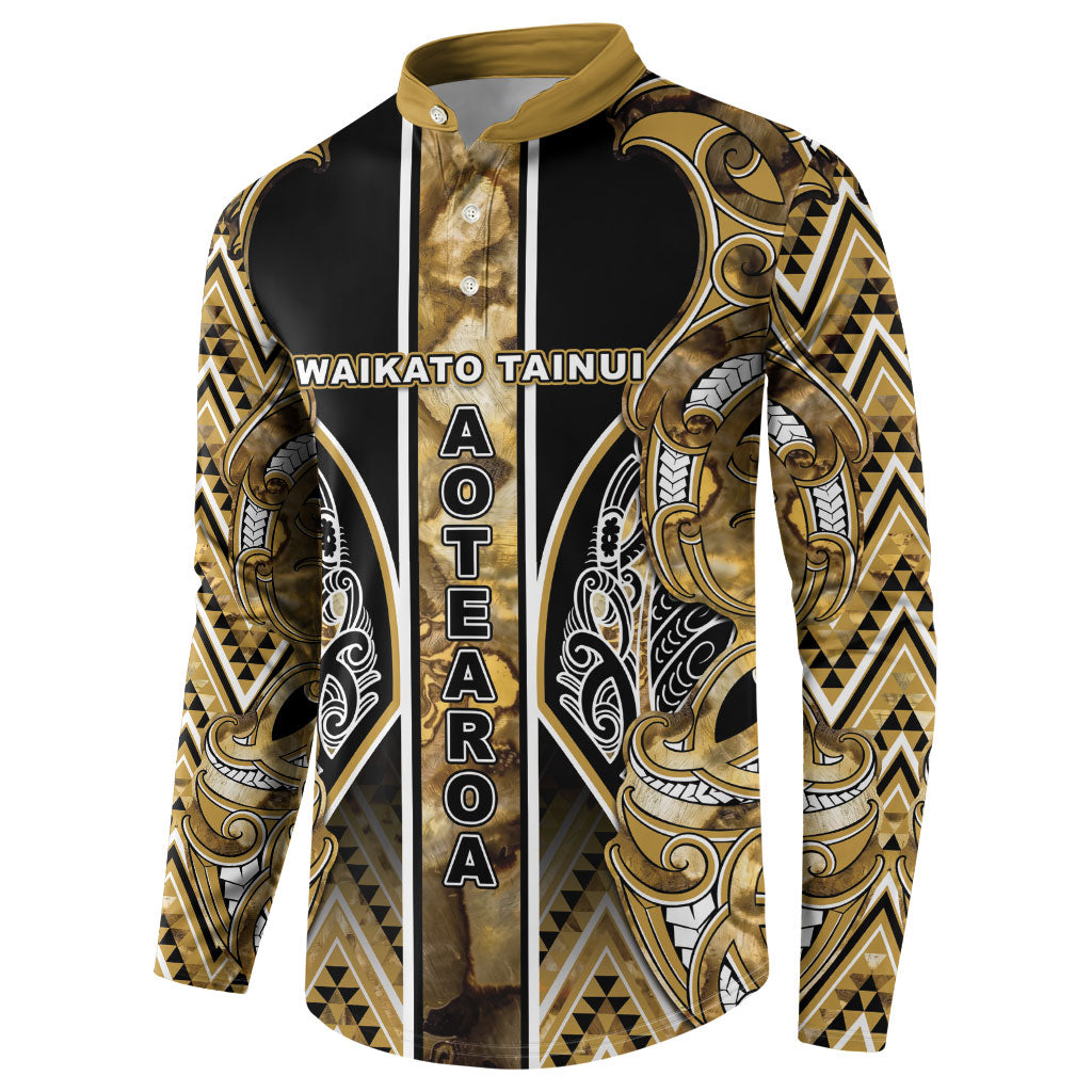 Aotearoa Waikato Tainui Button Sweatshirt Maori Light Gold Tribal Paua Shell Pattern