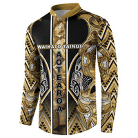 Aotearoa Waikato Tainui Button Sweatshirt Maori Light Gold Tribal Paua Shell Pattern