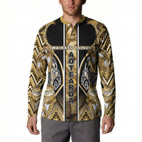 Aotearoa Waikato Tainui Button Sweatshirt Maori Light Gold Tribal Paua Shell Pattern