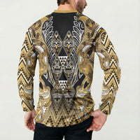 Aotearoa Waikato Tainui Button Sweatshirt Maori Light Gold Tribal Paua Shell Pattern