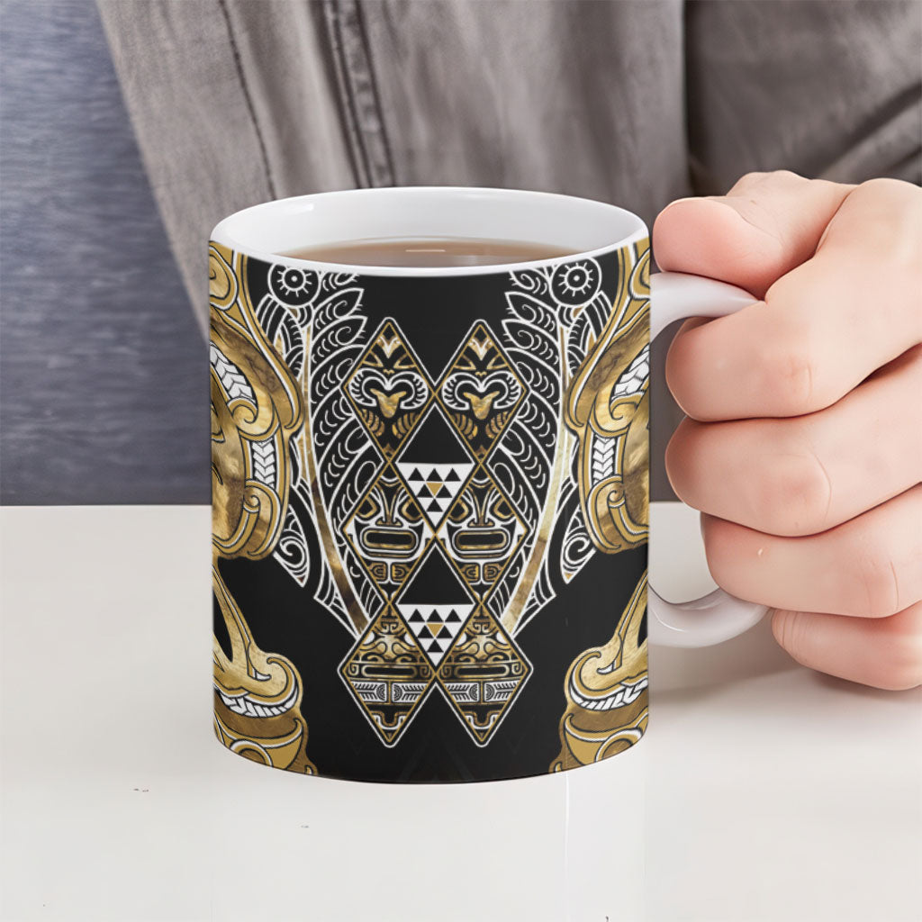 Aotearoa Waikato Tainui Ceramic Mug Maori Light Gold Tribal Paua Shell Pattern