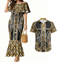 Aotearoa Waikato Tainui Couples Matching Mermaid Dress and Hawaiian Shirt Maori Light Gold Tribal Paua Shell Pattern